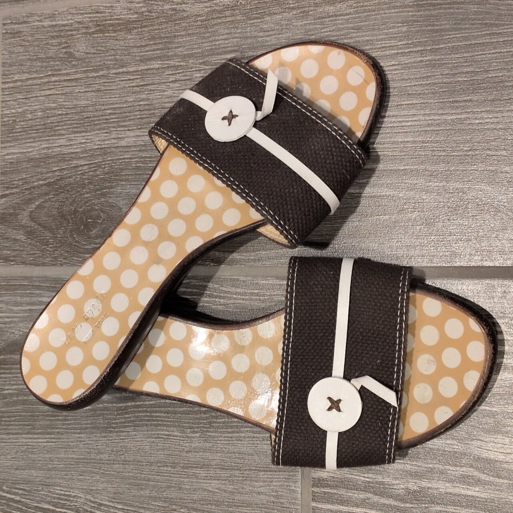 Kate Spade Brown and White Slide Sandals 6